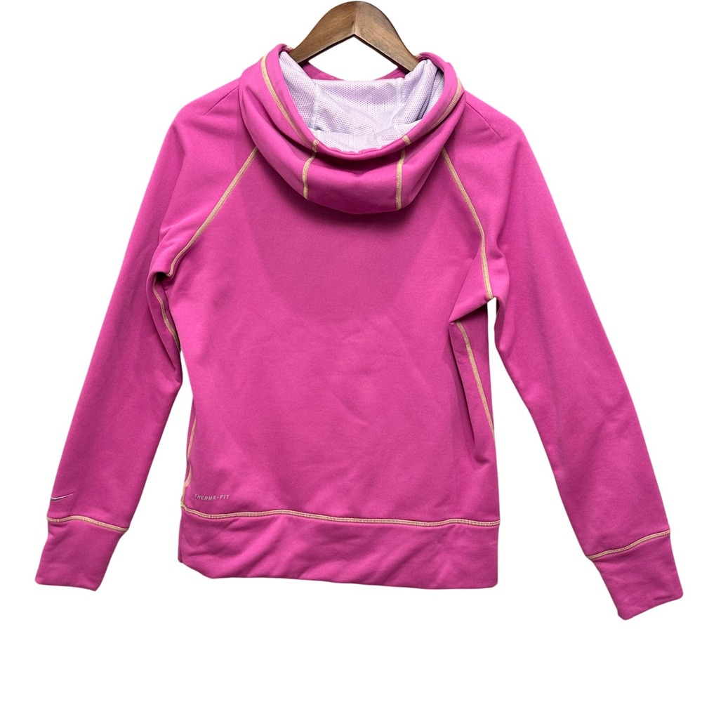 Nike Therma-Fit Script Pullover Hoodie Pink Neon Green Thumbholes‎ M - Picture 2 of 8